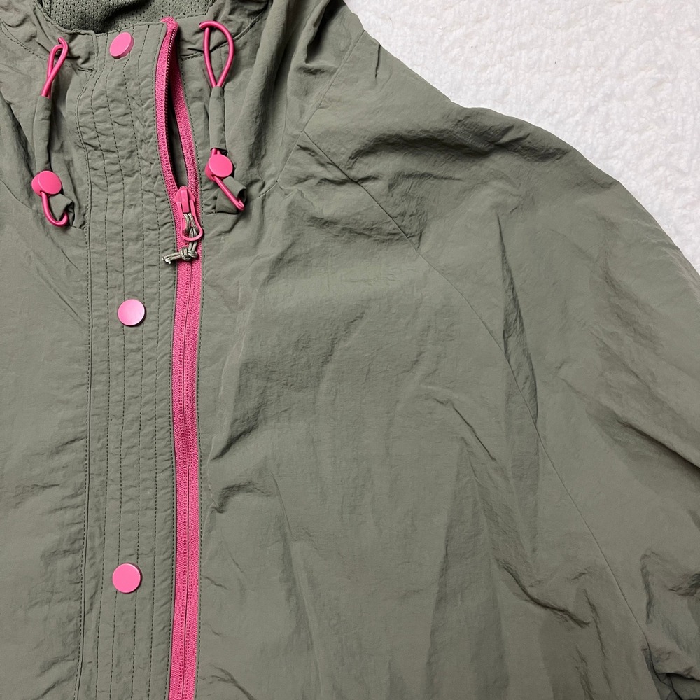 LIV Outdoor Jacket Womens L Green WF31135 Hooded Windbreaker Pink Trim Utility